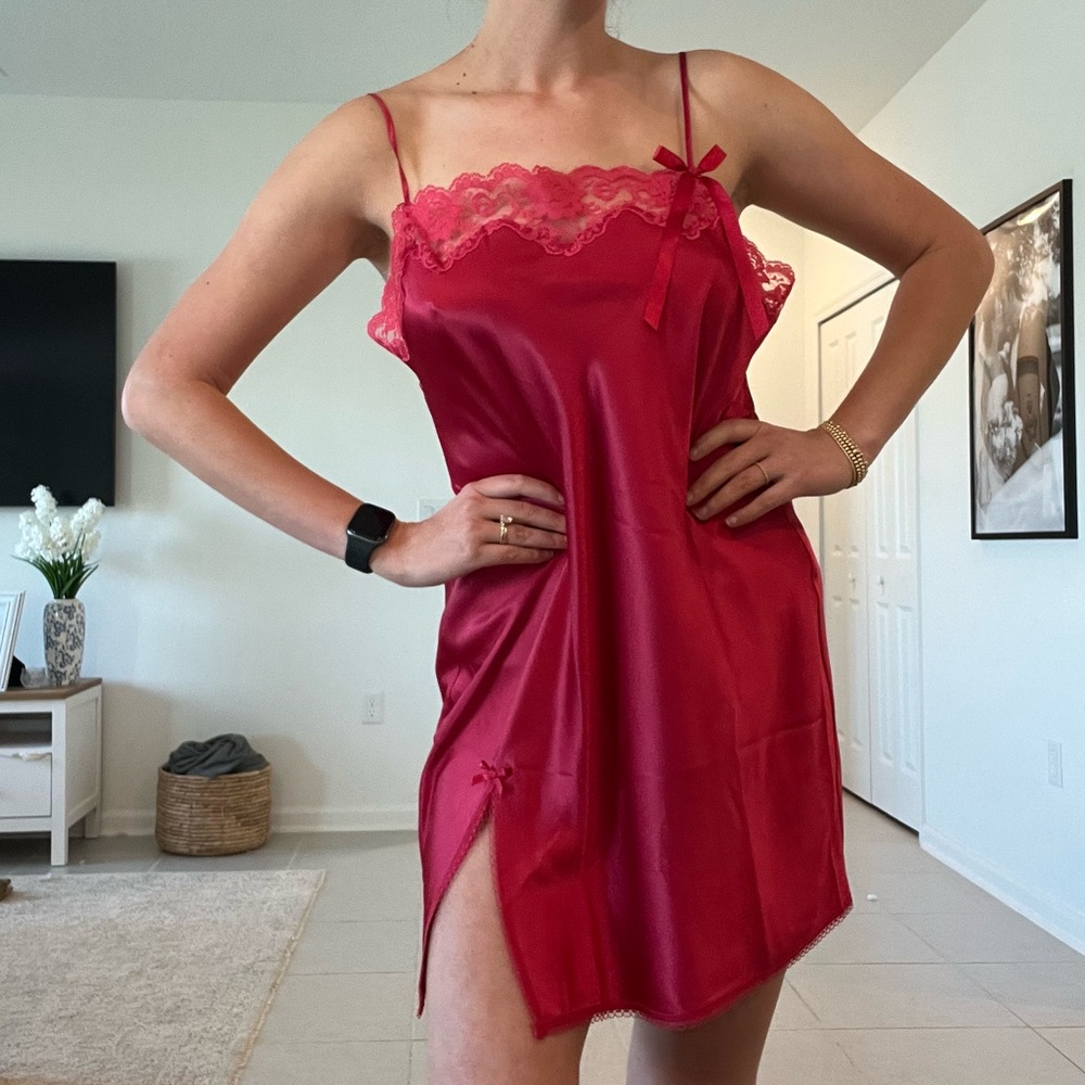 Victoria's Secret Red slip dress with lace and bow detail
